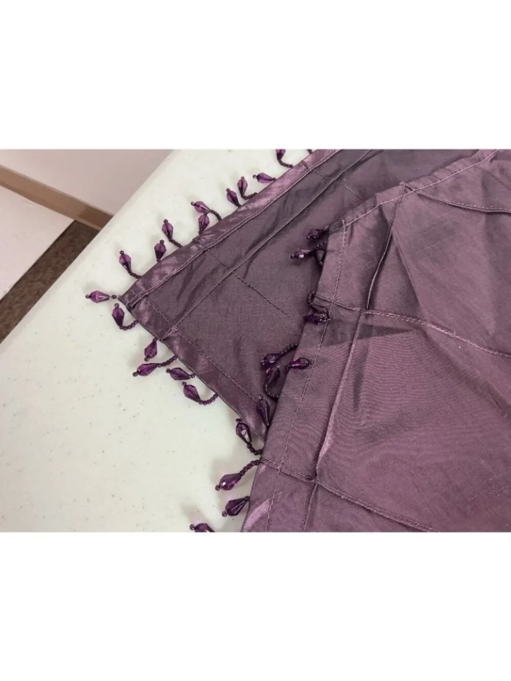 Satin Purple Table Runner + 8 Matching Napkins Beaded Y2K